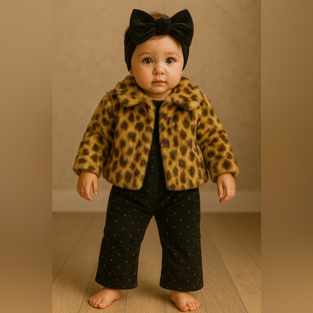 Leopard Print Faux Fur Baby Jacket